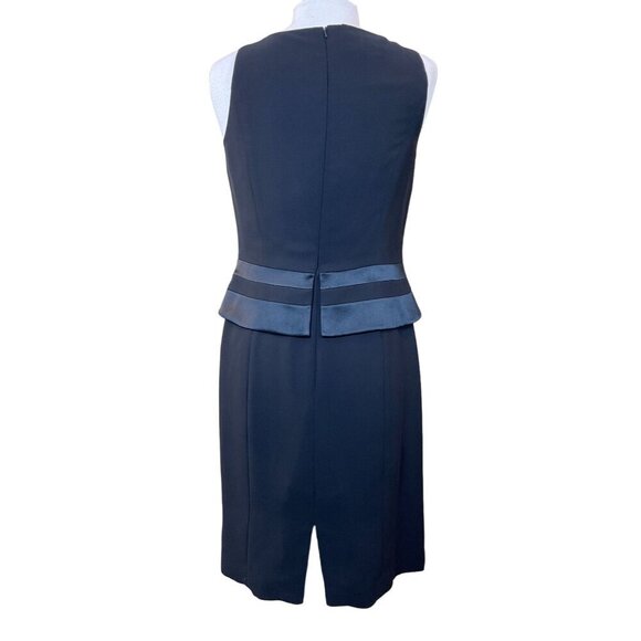 Jones New York Black Sleeveless Lined Dress Satin Stripe Peplum Back Slit Size 8 - Picture 5 of 7